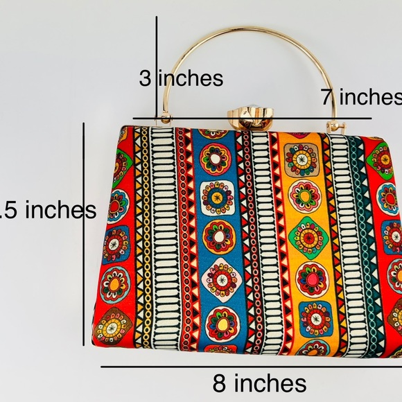 Multicolor Clutch Bag Purse Gold Attached Handle Wrist Crossbody - Picture 3 of 3